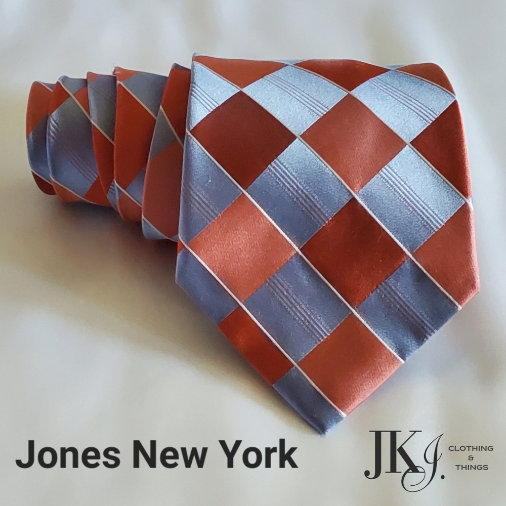 Jones New York Mens Silk Ties Checkered Red/Blue